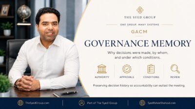 GACM and The Syed Group with Syed Raheel Shahzad — سيد راحيل شهزاد — showing authority, approvals, conditions and review informing stronger governance standards