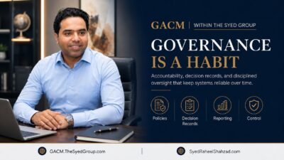 GACM and The Syed Group with Syed Raheel Shahzad — سيد راحيل شهزاد — representing governance, policies, decision records, reporting and control