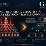 GACM governance model comparing centralized approval bottlenecks with distributed authority, escalation paths, oversight and accountable decision rights
