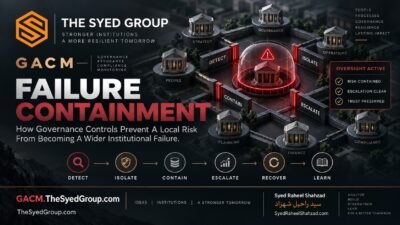 GACM institutional risk containment showing governance, oversight, escalation, compliance and operational controls within The Syed Group