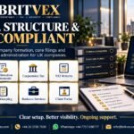Britvex UK company formation and compliance image showing Companies House filings, confirmation statements, statutory records, corporation tax and business administration